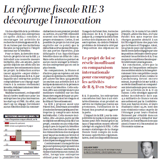 La réforme fiscale RIE 3 décourage l'innovation